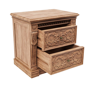 โต๊ะข้างเตียงไม้แกะสลักด้วยมือ โต๊ะหัวเตียงคลาสสิกสำหรับห้องนอนในวิลล่า พร้อมลิ้นชักสองช่อง - Product Image 4