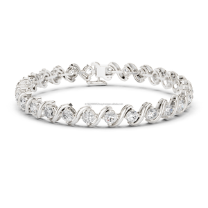 Luxe Cubic Zirconia 22K Diamant argent et or bracelet fait à la main deux tons bijoux fins Cadeau élégant pour les femmes - Product Image 4