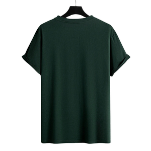 T-shirt décontracté pour homme, vert foncé, col rond, manches courtes, écologique, respirant, 100 % coton jersey, confortable, uni - Product Image 2