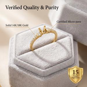Monture de bague de fiançailles minimaliste ronde en or jaune 18 carats avec pierres latérales, pour diamant - Product Image 3