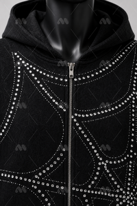 Sudadera con capucha negra con cremallera y diseño de diamantes, estilo urbano para hombre - Product Image 5