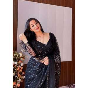 Impresionante Sari listo para usar con lentejuelas e hilo para vestidos de fiesta - Product Image 2