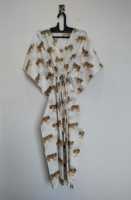 Robe Kaftan en Coton à Imprimé Floral, Faite Main en Inde, Col en V, Manches 3/4, Longueur Genou, Style Vintage, Coupe Évasée, Cache-Maillot de Plage, Été, Dentelle, Quotidienne
