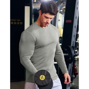 T-shirts à manches longues en tricot texturé à col rond décontracté pour hommes personnalisés T-shirts de musculation de sport pour hommes - Product Image 1