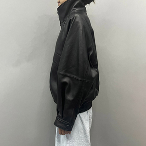 Hot Selling Women's for Loose Custom 100% Cotton Stand Collar Winter Genuine <b>Sheepskin</b> Motorcycle Leather <b>Jacket</b> - Product Image 2