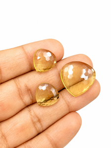 Vente en gros de pierres cabochons ovales en quartz citron naturel, jaunes, polies, en forme de cœur, pour la fabrication de bijoux - Product Image 1