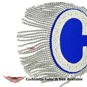 KEW - Elegantes Epaulettes Bordados Hechos a Mano en Azul y Blanco, con Flecos Plateados, Accesorios de Vestir Ecológicos y de Lujo - Product Image 2