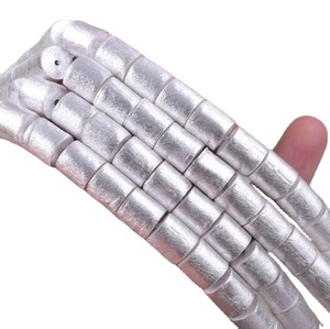 Perles en forme de tambour, plaqué argent brossé, 50g - Product Image 6