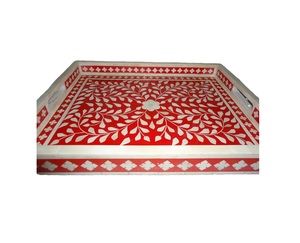 Bandeja de Hueso Incrustado de Diseño Exclusivo y Muy Solicitada, Bandeja de Servir Colorida con Asa, Bandejas Decorativas a Precio de Fábrica al por Mayor - Product Image 1