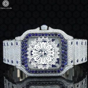 Montre carrée de luxe pour homme en acier inoxydable, cadran en cristal saphir, accents de diamants, mouvement mécanique, étanche 10 bars - Product Image 1