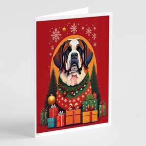 Cartes de vœux de Noël fantaisistes de Saint Bernard Pack de 8 cartes vierges avec enveloppes A7 Taille 5x7 - Product Image 1