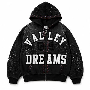 เสื้อฮู้ดดี้ Valley Dreams ประดับเพชรเทียม แบบซิป ยูนิเซ็กส์ ทรงโอเวอร์ไซส์ สไตล์สตรีทแวร์ สีดำ โลโก้ด้านหน้า เหมาะสำหรับใส่ในฤดูใบไม้ร่วง - Product Image 2