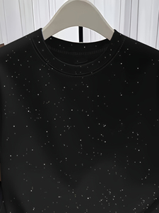T-shirt court en strass pour femme, mode bling, coton, été, vente en gros - Product Image 6