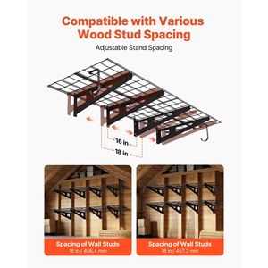 Set di 8 Scaffali a Muro in Acciaio a 2 Ripiani per Garage, 1 x 3 Piedi per Ripiano, Ganci 24 x 72 Pollici per Ripiano - Product Image 3