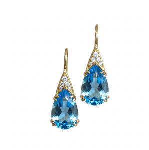 Boucles d'oreilles pendantes en topaze bleue hydro et zirconium cubique, en argent sterling 925 plaqué or 18 carats, forme poire de 5,5 pouces, bijoux de fête et de mariée - Product Image 2