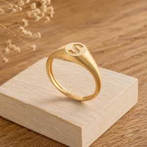 Trendy Solid Gold <b>Initial</b> Monogram Lab Diamond Certified <b>Ring</b> Women Men Wedding Party Birthday Gift Classic Fine Jewelry - Product Image 4