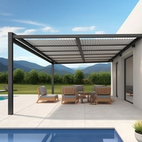 Gazebo autoportant d'extérieur en aluminium avec structure en aluminium mat foncé et système de toit à lames rétractables pour les loisirs en plein air