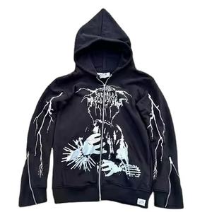 Sweat-shirt à capuche zippé pour homme en coton 100% avec impression numérique, broderie et patch, design personnalisé, tissu French Terry 400 g/m², style streetwear d'hiver - Product Image 2