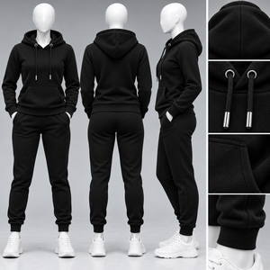 Ensemble de survêtement personnalisé pour femme, 2 pièces, en molleton premium, comprenant un sweat à capuche et un pantalon de jogging, modèle vierge, OEM - Product Image 3