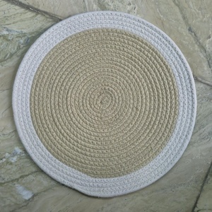 Round Cotton Rope Braided Place <b>Mat</b> in Beige with White Border, Washable, Medium Thickness, Simple Solid Design - Product Image 5