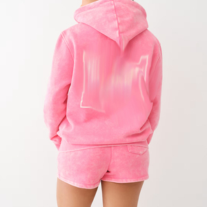 Ensemble court à capuche délavé pour femme, style streetwear, haute qualité, ODM OEM, mode de luxe, deux pièces, vente en gros, fabricant - Product Image 3