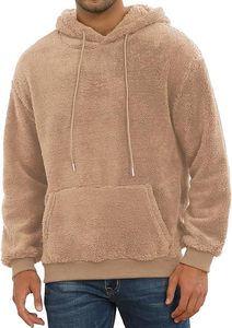 <b>Men's</b> Oversized Fleece Hooded Sweatshirt Solid Color Casual Winter Wear Regular Sleeve Knitted <b>Pullover</b> Brown - Product Image 3