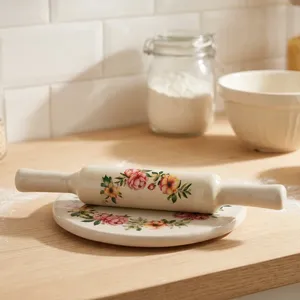 Ensemble Chakla Belan en marbre floral, planche à rouler décorative imprimée avec un Belan rond en marbre pour faire des Roti, Paratha, Puri - Product Image 5