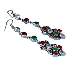 Pendientes de latón con circonitas multicolor en forma de campana |   Joyería Étnica Plateada en Plata Antigua para Mujer, Venta al Por Mayor - Product Image 5