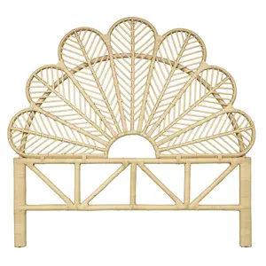 Adjustable double queen king bed handmade natural rattan bedhead wholesale flower design rattan headboard for bedroom