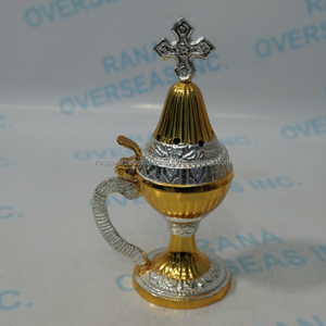 Luxury Brass Incense Burner With <b>Cross</b> <b>Top</b> Handmade Religious Censer For Church Prayer Meditation Decor - Product Image 4