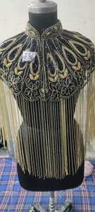 ผ้าคลุมไหล่หรูหราประดับพู่ห้อยลูกปัดโพลีเอสเตอร์สีทอง ปักมือ งานปักลายชานดี สำหรับงานกลางคืน ผลิตโดย Chandni Export House ODM - Product Image 2