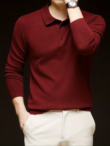 Men's Autumn/Winter 430g Thickened Sweater <b>Base</b> <b>Layer</b> Casual Solid Color Fine Knit Lapel <b>Wool</b> Blend Warm Sweater Top - Product Image 2