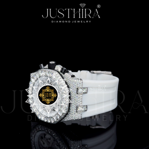 Reloj de Lujo con Correa de Caucho Blanca y Diamantes de Moissanita de Calidad de Exportación para Uso Diario, Fiestas y Moda Urbana, Disponible para la Venta - Product Image 4