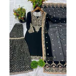 Top de fiesta de diseñador para mujer-Conjunto Plazzo y Dupatta con bordado pesado Trabajo Aspecto elegante - Product Image 2