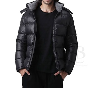 Chaqueta de lona gruesa personalizable para hombre, diseño de diseñador, con capucha, estilo burbuja, abrigo de invierno reversible con cremallera, color negro, OEM - Product Image 1