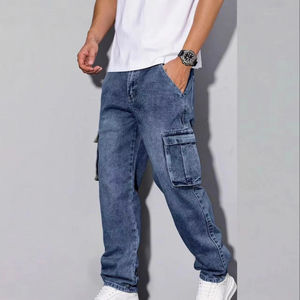 New Arrival Men's Washed Jeans, <b>Cuffed</b> Cargo Pants, Fashion Casual Long <b>Trousers</b> for Men, OEM & ODM Available - Product Image 1