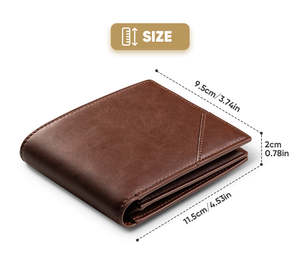 Portefeuille court rétro 2025 à succès, multi-fentes, en cuir ciré, pliable en deux, portable, anti-vol RFID, marron, 100 % cuir véritable - Product Image 5