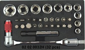 Juego de 32 piezas de llaves de vaso y puntas de 1/4'' con mango de doble cabezal flexible, operado manualmente, en estuche rígido, OEM/ODM - Product Image 4