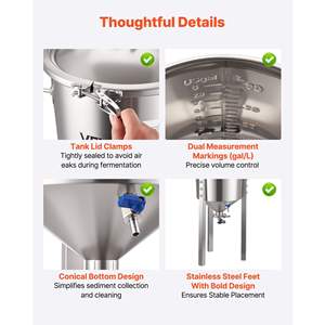 Fermentatore Secondario Conico Tutto-in-Uno da 30L/8 Galloni in Acciaio Inox con Pressione di 15 PSI per Attrezzature di Produzione di Vino e Birra - Product Image 6