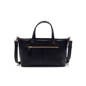 Elegant Black <b>Pebbled</b> Leather Tote Bag Women Shoulder Handbag Solid Color Zipper Closure Cotton Lining Daily Use All Seasons - Product Image 3