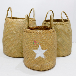 Panier rond en feuilles de palmier, fait main, naturel, écologique, multifonctionnel, pour la maison, l'hôtel et le restaurant - Product Image 1
