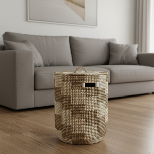 Cheap Durable Seagrass Laundry <b>Basket</b> <b>with</b> <b>Lid</b> Handwoven Organic Storage <b>Basket</b> for Minimalist Home Decor and Use - Product Image 4