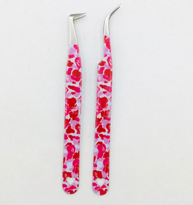 Professional Durable Reusable <b>Pink</b> Camo Eyelash Extension Tweezers <b>Set</b> Stainless Steel Precision Lash Isolation Beauty <b>Tool</b> Kit - Product Image 3