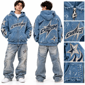 Sweat-shirt à capuche zippé unisexe Tie Dye délavé à l'acide avec broderie de strass, bicolore, coloré, style streetwear, orné de cristaux - Product Image 6