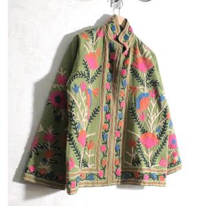 Suzani Embroidered Winter <b>Quilted</b> Breathable Woven Stand <b>Jacket</b> for Women Handmade Bohemian Ethnic Vintage Style Outerwear - Product Image 2