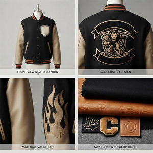 Men's Coated Patchwork Letterman Jacket <b>Wool</b> Sleeve <b>Black</b> Beige Solid Color Turn-down Collar Horn Button Closure Casual High - Product Image 5