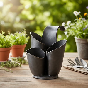 Cesta de Almacenamiento de Metal para Cocina, Diseño de Pétalos Enrollados, Hecha a Mano, de Hierro Forjado, Color Carbón Oscuro/Satén - Product Image 3