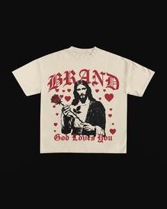 Camiseta de Hombre con Estampado de Rosas de Jesucristo, Manga Corta, Corte Regular, Cuello Redondo, Algodón Jersey de 200 Gramos, Tejido Liso - Product Image 2
