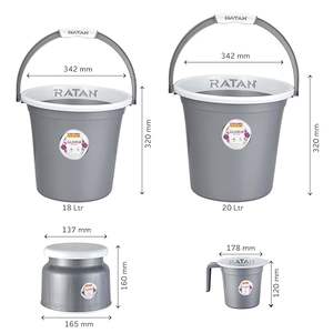 ชุดห้องน้ำพลาสติก 5 ชิ้น แพ็คคอมโบ ถังขนาด 18 ลิตร และ 20 ลิตร เก้าอี้นั่งอาบน้ำโนวา แพทลา 107 แก้วอาบน้ำกลอเรียแบบเรียบ 1 ลิตร จำนวน 2 ใบ - Product Image 2