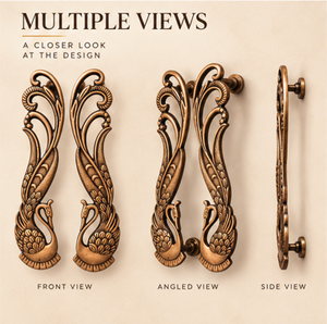 Poignée de porte baroque en forme de cygne, finition dorée, avec relief plumeux et détails botaniques courbés, pour entrées majestueuses - Product Image 4